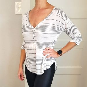White & black pinstripe henley with 3/4 sleeve
